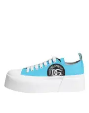 Dolce&Gabbana Women Blue Sneakers Cotton Blend Low Top Flat Trainer Shoes EUR 39
