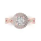 1.4ct Round double halo Promise Engagement Wedding Ring 14k Rose Gold Designer