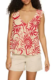 Sanctuary The Time Off Flutter Sleeve Button-Up Top in Sunny Riviera at Nordstrom, Size Xx-Large