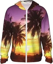 [LHBWCVN] UPF 50+ Light Jacket Full Zip Sun Protection Hoodie for Women Men Long Sleeve Palm Trees at Sunset Sun Shirts