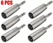 6x High Quality XLR 3Pin Male to 1/4" 6.35mm Stereo Plug Audio Connector Adapter