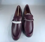 Franco Sarto Burgundy Leather Loafers For Women Size 11M With Chain Detail