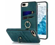 Full Protection Cover for iPhone 7 Plus/8 Plus, 2 Cards PU Leather Case with Ring Holder - Blue