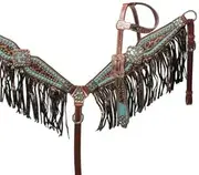 Showman Bejeweled Metallic Leopard Print Leather Headstall & Breast Collar Set