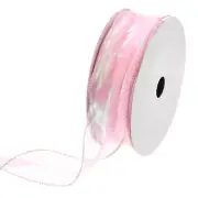 2 3/8" Wide Sheer Wired Organza Ribbon Chiffon Ribbons 50 Yard Pink