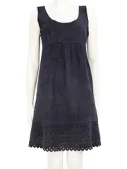 Navy Suede Laser Cut Midi Dress
