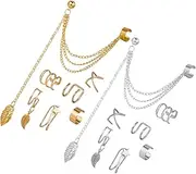 [Yardenfun] Elegant Alloy Ear Clip Jewelry Set 14 Pieces Metal Leaf Dangle Earrings for Women Ear Cuffs for Teens Non-piercing Ear Clip Earrings