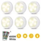 4000K LED Puck Stick On Lights Remote Control Battery Under Cabinet Closet Lamp