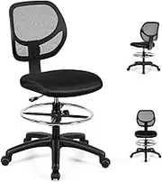 Costway Mesh Drafting Chair, Tall Office Executive Chair w/Lumbar Support, Adjustable Footrest Ring & Rolling Casters, Ergonomic Armless Standing Desk Chair for Home & Office