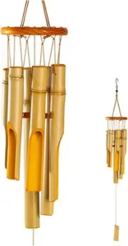 Bamboo Wind Chimes 30" Long, Outdoor Wooden Wind Chime with Low Deep Tone
