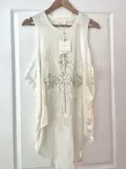 Sass and bide The way Tank white, Small, high low, beading, glass & resin trims