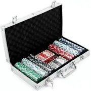 300 PC Casino Poker Game Chips Set 2 Decks 5 Colour Dice + Aluminium Carry Case
