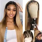 13x6 Lace Frontal Ombre Blonde Human Hair Wigs with Dark Roots 26 Inch 1B27 O...