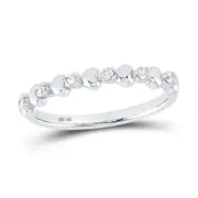 14k White Gold Round Diamond Heart Stackable Band Ring 1/10 Cttw