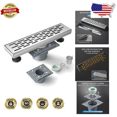 Stylish 12-Inch Stainless Steel Shower Drain with Easy-Clean Grate & Strainer
