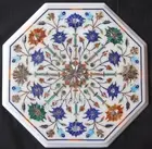 White Marble Corner Table Top Antique Design Inlay Work Coffee Table for Office
