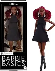 Barbie Basics Model 03 Collector Doll with Red Curly Hair, Black Mini Dress & Boots, Universal-fit Fashions, Posable Tall Body & Swappable Doll Head