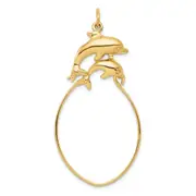 10k Yellow Gold Double Dolphin Charm Holder