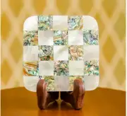 white Marble Coffee tea Coaster Set Inlay mop paua shell decor table kitchen