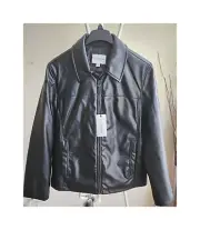 Cole Haan Collared Open Bottom Faux Leather JacketIn Black Size|L NWT