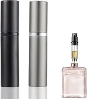 Perfume Atomiser, Refillable Travel Perfume Bottle, Portable Mini Atomiser, 5ml Travel Perfume Atomiser for Men and Women, Atomizers with Pump, Leak-Proof, Black & Grey (2 Pack)