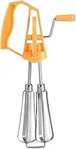 Egg Beater,Rotary Hand Whip Whisk Stainless Steel Egg Beater Mixer Cooking Tool [Orange]