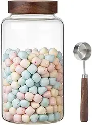 Patoper Large Glass Coffee Jars with Spoon,Round Storage Canister with Wooden Lid Clear Glass Food Jar for Pantry Sugar Tea Coffee Bean Spice Nuts Cookies Bath Salts (2300ml/77oz)