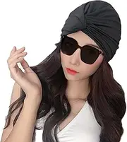 Womens Swim Cap Bathing Cap Turban Long Short Hair Pleated Knotted Swimming Cap Soft Beanie Cap for Women Girls