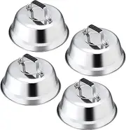Leonyo 9" Professional Cheese Melting Dome Lid Set of 4, Durable Stainless Steel Basting Steaming Cover for Teppanyaki Flat Top Griddle Grill, Rivets Handle, Hamburger Bacon Steak