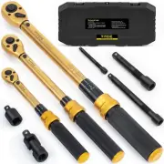 1/4 3/8 1/2-inch Drive Click Torque Wrench, 8Pcs Torque Wrench Set 10-220in.l...