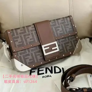 全新 Fendi 芬迪 中型 Baguette 旅行箱 棕色 銀扣 斜背包7VA498A8V3F18AT