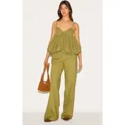 Olive Wide Leg Drawstring Pants, Olive