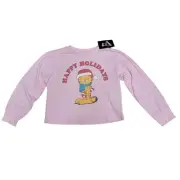 Garfield Christmas Tshirt Girls Sz S 6/6X Pink Holiday Graphic Retro Art Class