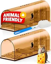 [Motel Mouse] Humane No Kill Live Catch and Release Mouse Traps, Reusable with Cleaning Brush - 2 Pack
