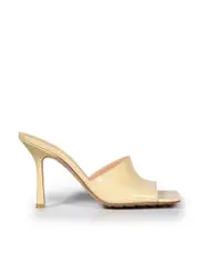 Beige Patent Leather Stretch Mules