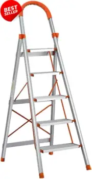 Aluminium Folding 5 Steps Ladder, Multi-Height Platform Home Office 150Kg