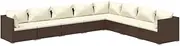 'vidaXL 8-Piece Brown and Cream Poly Rattan Garden Lounge Set with Thick Cushions, Waterproof, Durable, and Modular