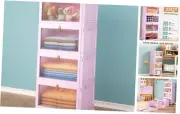 4 Tier Stackable Plastic Storage Bins with Lid and Wheels - 23 QT Closet Pink