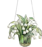 Lily Of Valley Glass Suncatchers - Stained Glass Lily Suncatchers | Lily Of The Valley Window Decor | Indoor Window Lily Sun Catcher | Bright Color Eye-Catching Window Decorations For Indoor Window, O