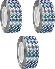 3 Rolls Bird Scare Reflective Ribbon Flashing Tape Holographic Reflective Double-Sided Yard Fence Garden Porch Decoration Accessories Keep Away Flashing Ribbon for Pigeons Hawk Woodpeckers Geese (3)