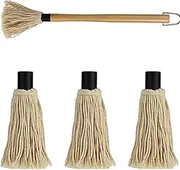 BBQ Mop Brush, Wooden Sauce Mop with 3 Replacements, 18.3 inch Long Handle BBQ Brush, for Grilling Barbecue Accessories