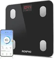 RENPHO Body Fat Scale, Bluetooth Personal Scales with App, Smart Digital Scales for Body Fat, BMI, Weight, Muscle Mass, Water, Protein, Skeletal Muscle, Bone Weight, BMR, Black