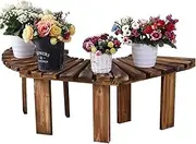 Outdoor Wooden 2 Seater Bench Garden Patio Furniture, Rustic Slatted Tree Surround Benches, Semicircular Frame Balcony Seating Chair for Porch/Lawn/Yard(Half Round)