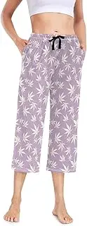 [sanluoli] Pajama Pant Drawstring Plus Size Cropped Pajamas For Women Adjustable Sleep Pants S Weed Leaves Purple