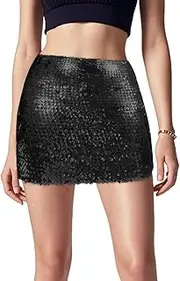 [Aolso] Glitter Skirt Sequins Sequin Skirt for Women Glitter Skirt Short Women's Sexy Midi Skirt Hip Skirt with Elastic Waist Party Rave for Carnival Party Festival
