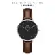 Daniel Wellington 手錶 Petite Bristol 32mm深棕色真皮皮革錶-黑錶盤-銀框(DW00100177)