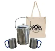 Camping Coffee Pot Set with 2 Carabiner Mugs and Carry Bag