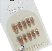 10 Pcs Handmade Fake Nails With Star Painting Diamond Glitter Acrylic Full Cover Press On Artificial Nail Y2k (Color : M)