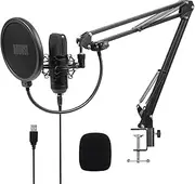 USB Condenser Microphone with Boom Arm Unidirectional - August REC100 - Professional Cardioid Mic Kit for PC and Laptop, Gaming Podcast Teams Zoom Studio Recording Bundle with Pop Filter Shock Mount