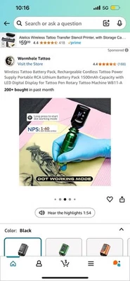 Wireless Tattoo Battery Pack, Rechargeable Cordless Tattoo Power Supply Portable